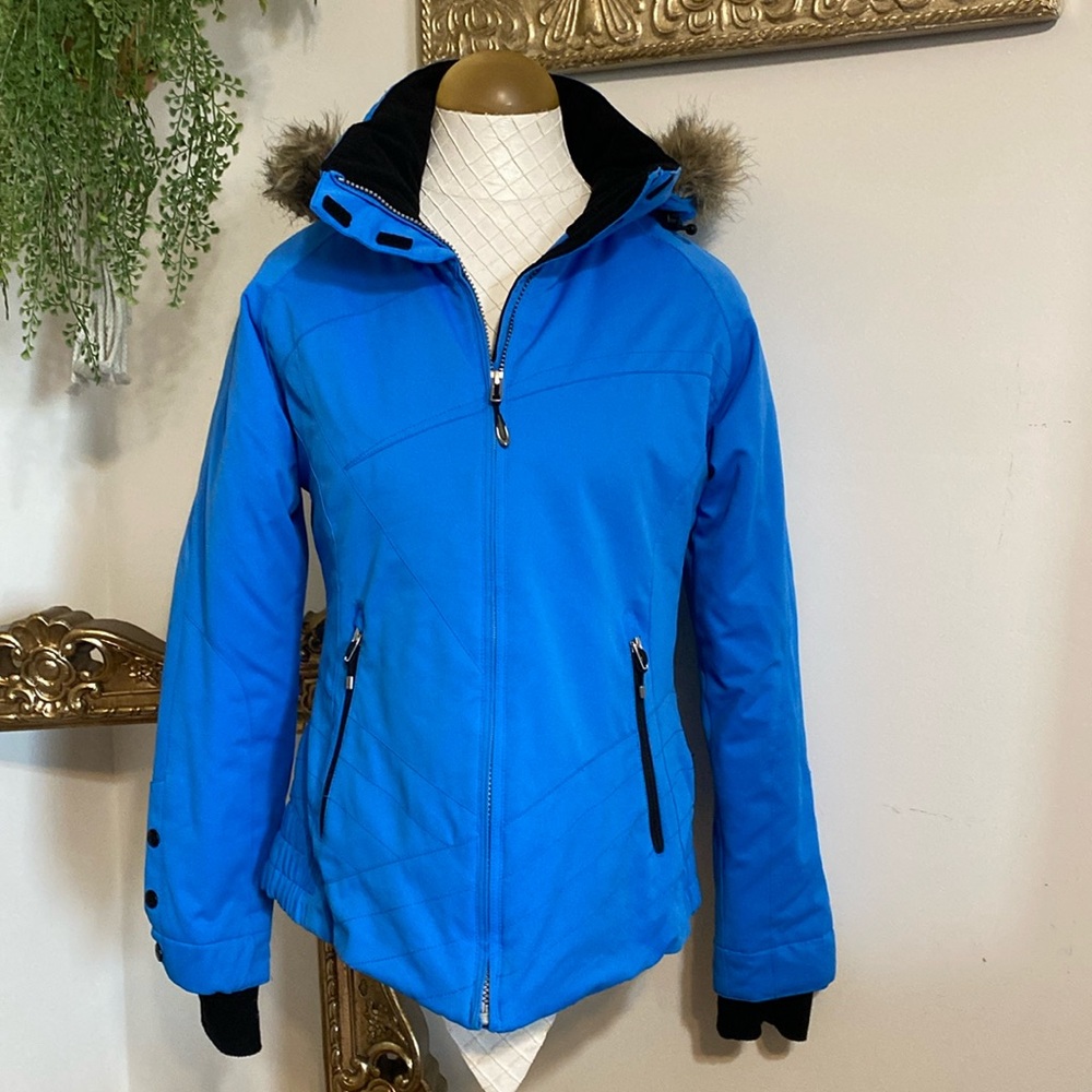 Obermeyer Women's Faux Fur Hood Tuscany  Jacket Size 8 Blue Insulated